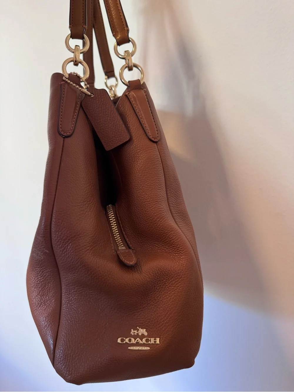 Coach Pebbled Leather Phoebe Shoulder Bag in Brown
